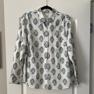 J. Crew White Shirt with Blue Floral Pattern